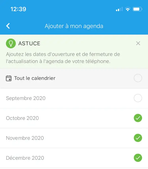 Ajout des dates actualisation 2020 à son smartphone