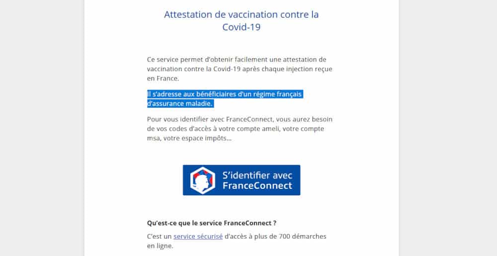 Télécharger le passe sanitaire européen avec France Connect