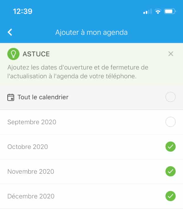 Ajout du calendrier d'actualisation 2022 à son smartphone
