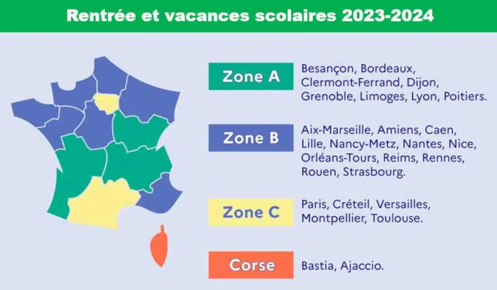 What is the schedule for school vacations in France in 2024?