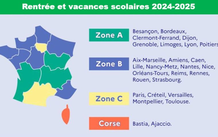 2024-2025 school vacations calendar in France