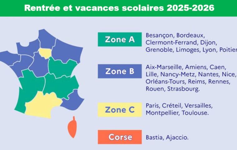 2025-2026 school vacations calendar in France