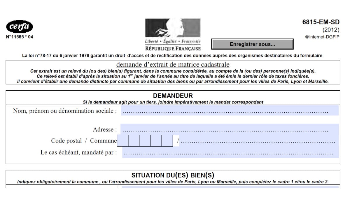 Cerfa 11565 04 Demande D extrait De Matrice Cadastrale