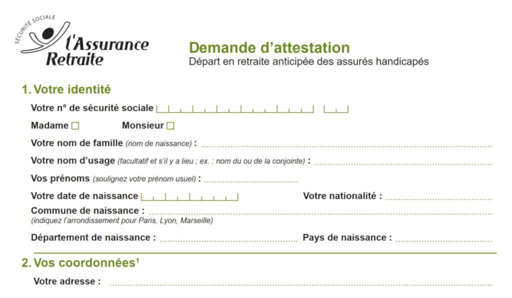 Formulaire de demande d’attestation de départ en retraite anticipée des assurés handicapés à télécharger