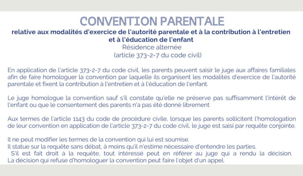 Télécharger la dernière version officielle et gratuite de la convention parentale de résidence alternée