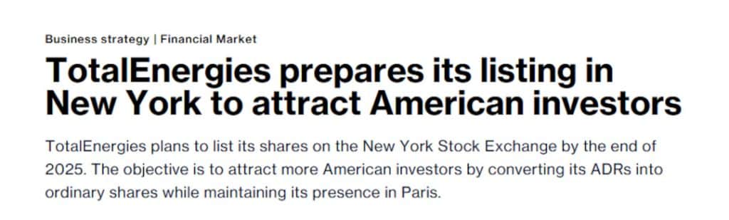 TotalEnergies plans to list in New York before the end of 2025