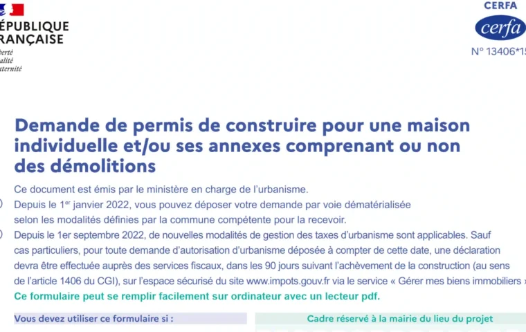 Cerfa 13406*15 : demande de permis de construire pour une maison individuelle