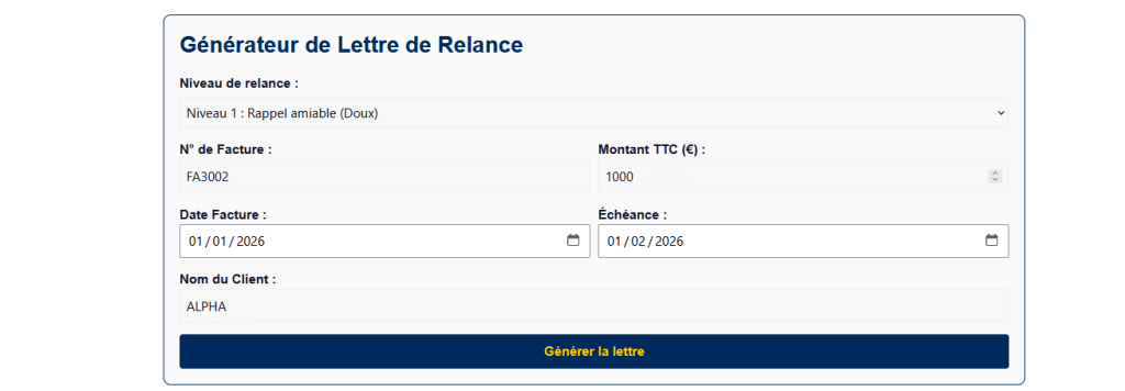 Générateur de lettres de relance pour les factures impayées