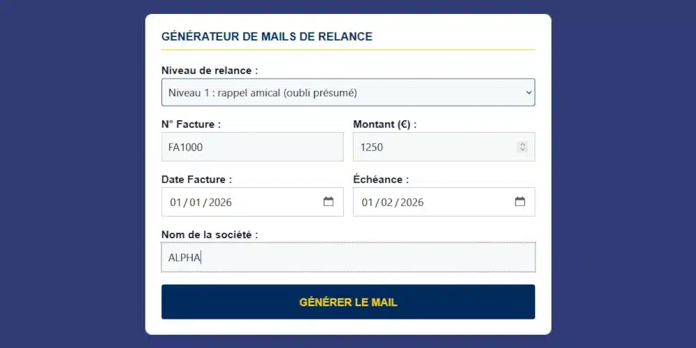 Générateur des mails de relance pour les factures impayées
