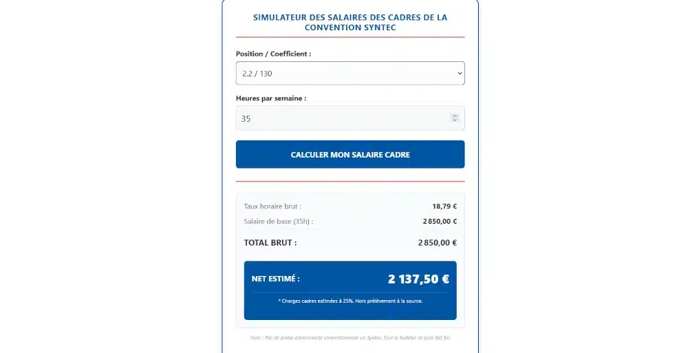 Calculateur de salaires pour les ETAM de la SYNTEC