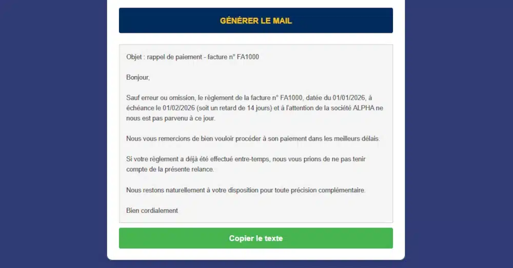 Générateur de mails de relance pour les factures impayées