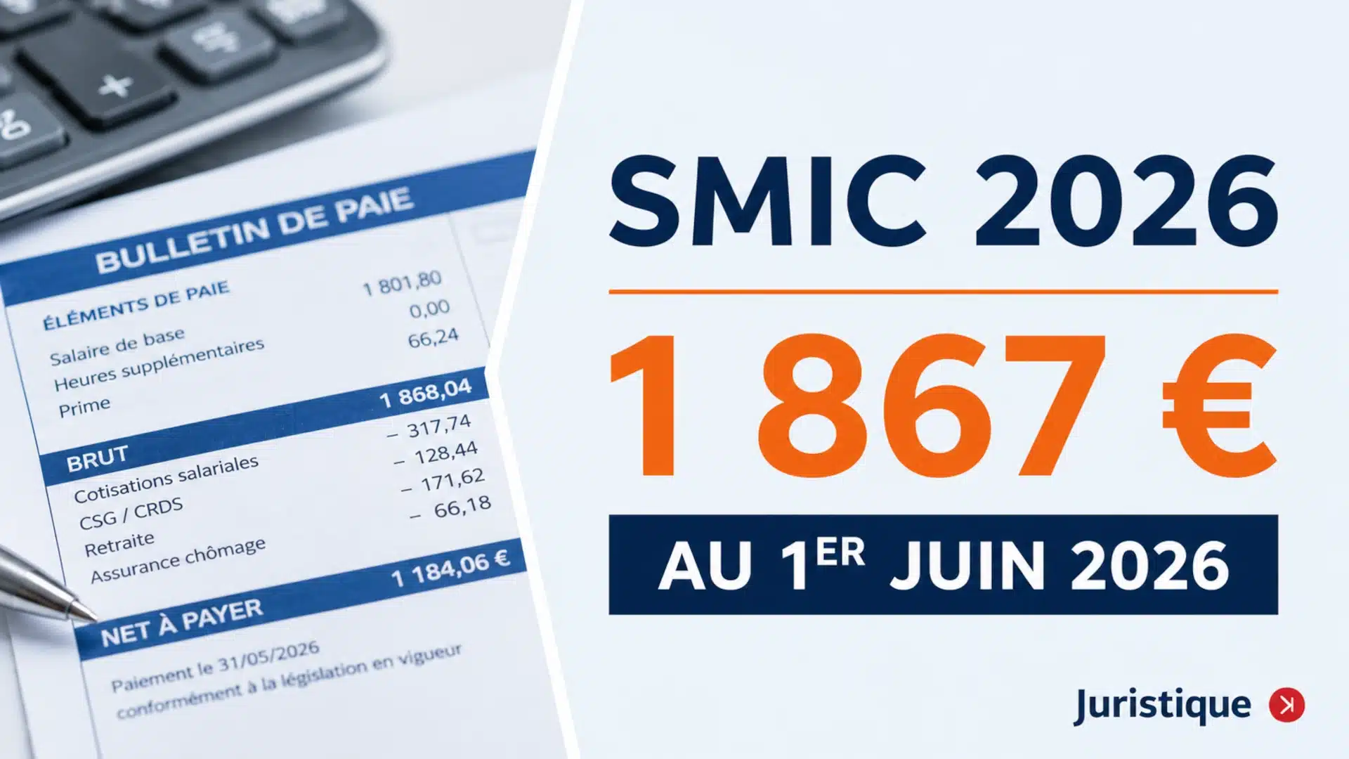 Montant du SMIC au 1er juin 2026 pour 35h et 39 h